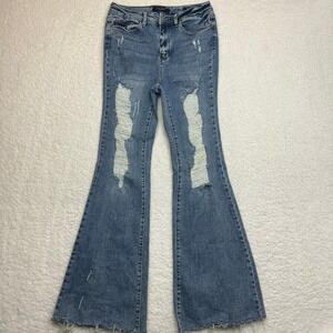 Judy Blue Size 9/29 Flare Fit Jeans Blue Distressed Women's Raw Hem Frayed 27x31